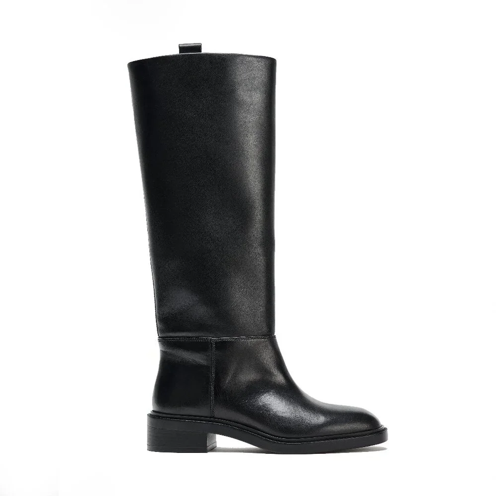 Zara black knee high equestrian riding flat boots